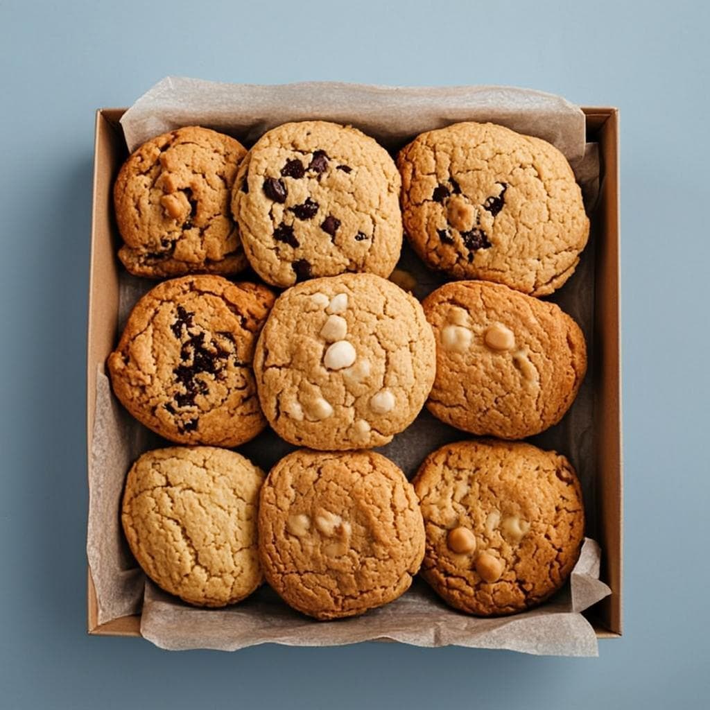 Pack de doce galletas artesanales Cookeez sobre papel manteca.